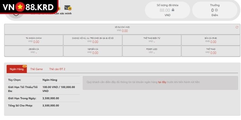 Rút Tiền VN88 Hướng Dẫn Chi Tiết Cho Cược Thủ Nhanh Chóng 3 Nắm rõ hạn mức giao dịch