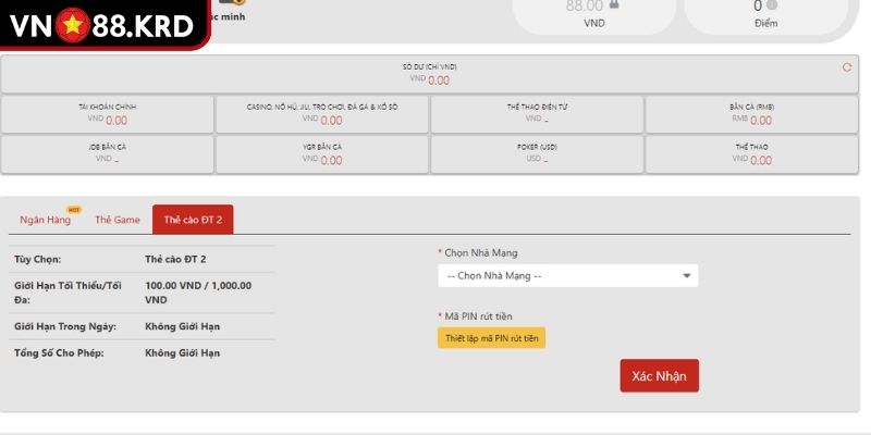 Rút Tiền VN88 Hướng Dẫn Chi Tiết Cho Cược Thủ Nhanh Chóng 2 Nhận tiền trực tiếp qua thẻ cào điện thoại